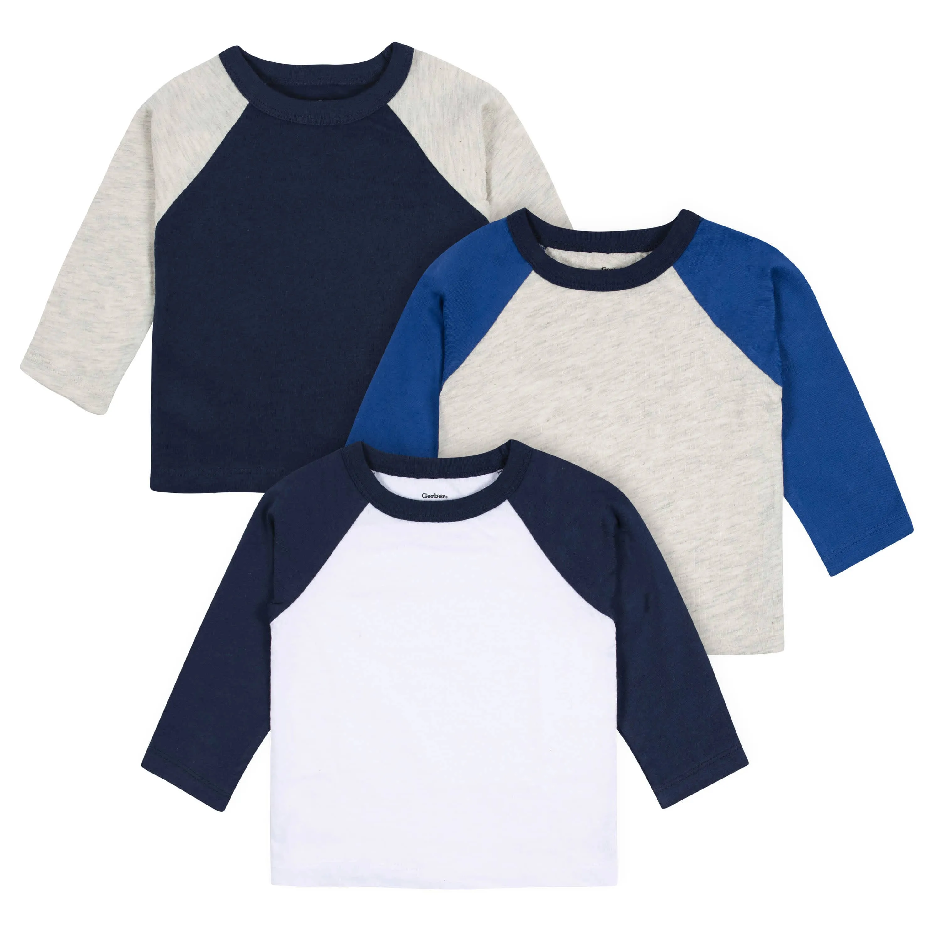 3-Pack Baby & Toddler Boys Royal Blues Long Sleeve Baseball Tees