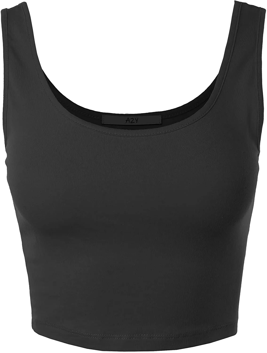 A2Y Women's Fitted Scoop Neck Sleeveless Crop Tank Top