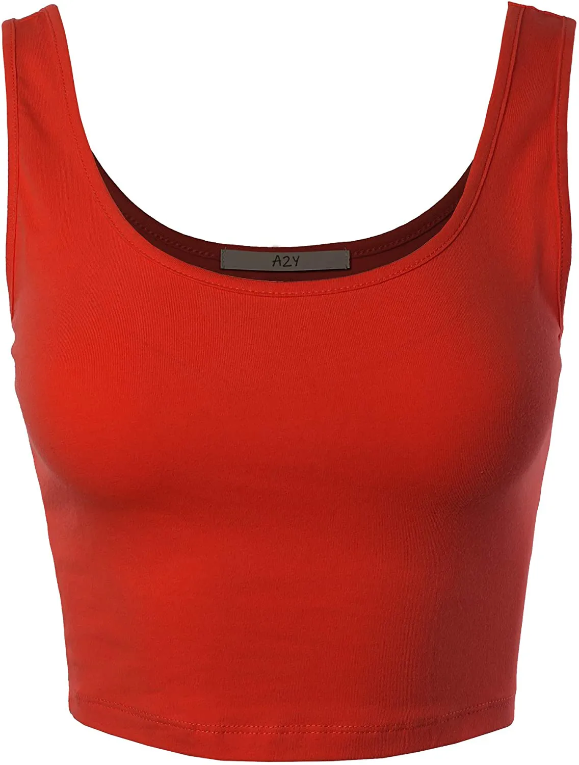 A2Y Women's Fitted Scoop Neck Sleeveless Crop Tank Top