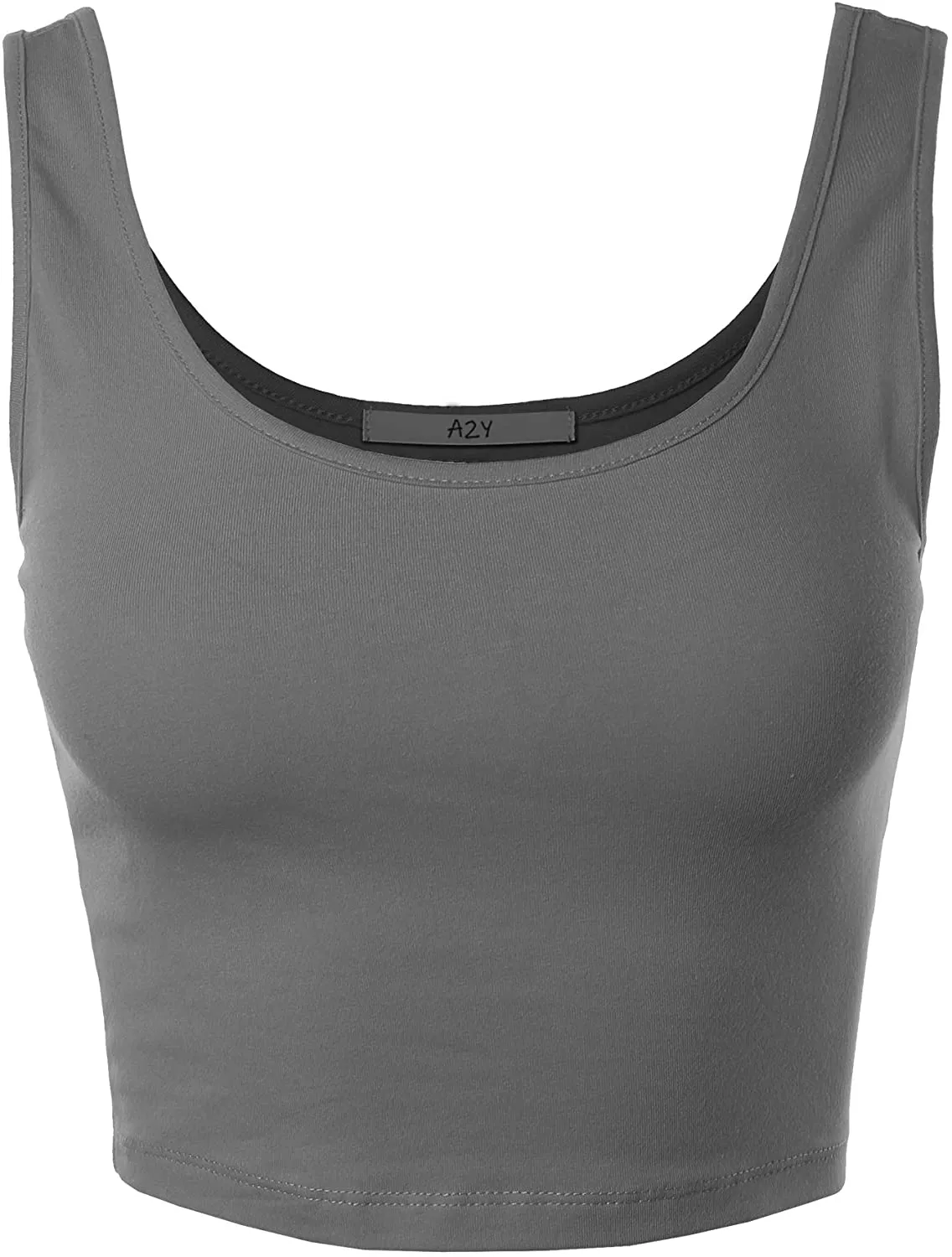 A2Y Women's Fitted Scoop Neck Sleeveless Crop Tank Top