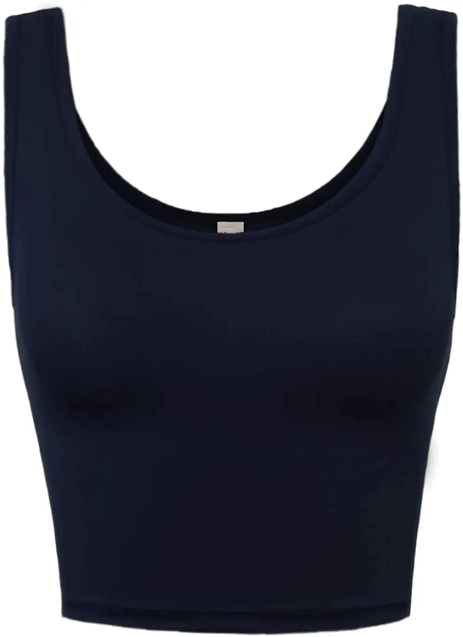 A2Y Women's Fitted Scoop Neck Sleeveless Crop Tank Top