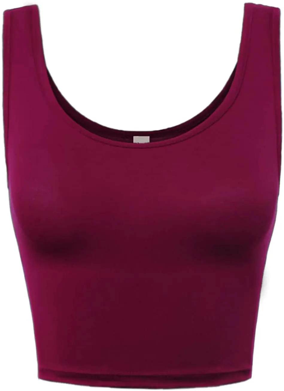 A2Y Women's Fitted Scoop Neck Sleeveless Crop Tank Top