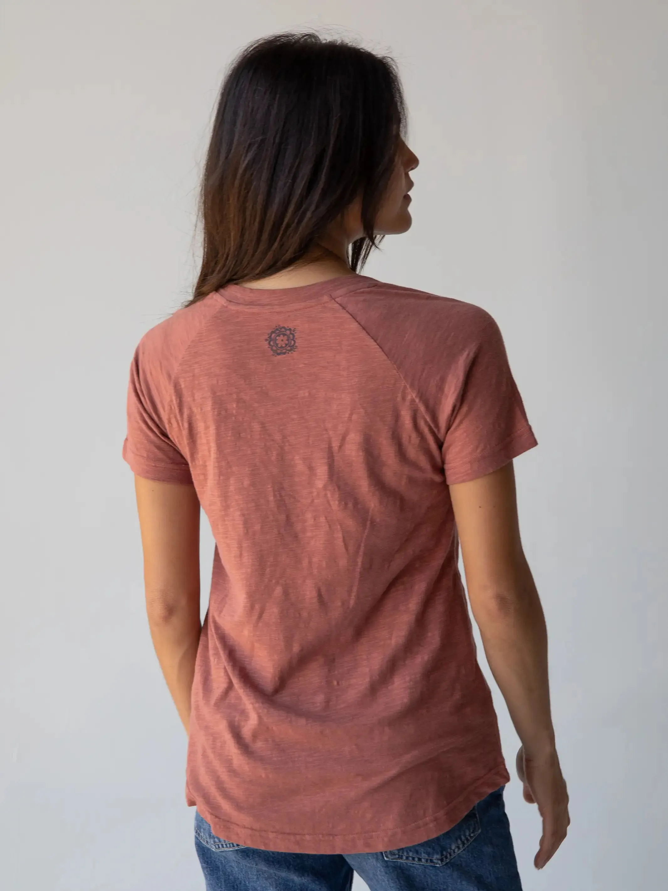 Boho Cotton Tee Shirt - Rust Folk Flower