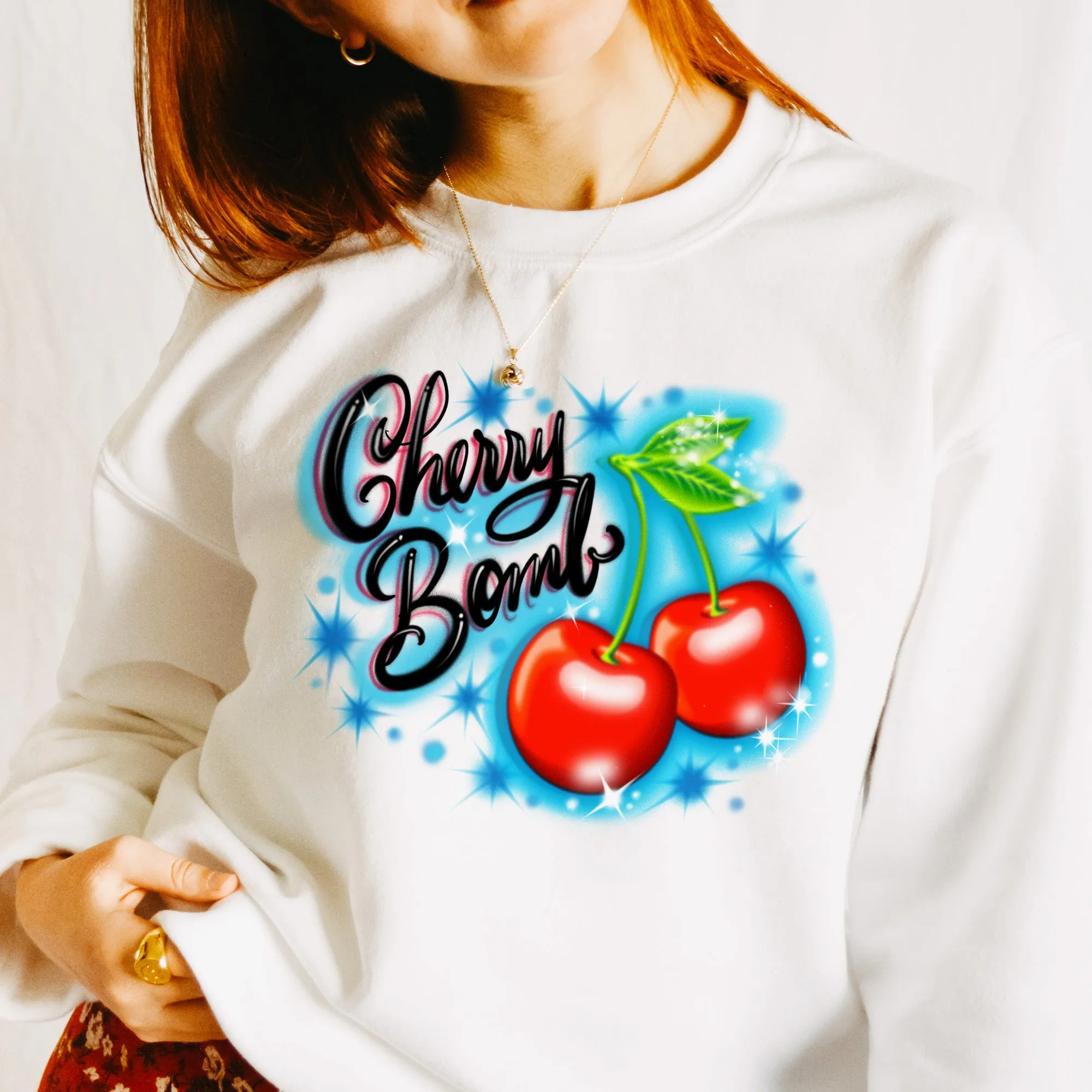 Cherry Bomb Retro Airbrush Vibe Crewneck Pullover 🍒🍒