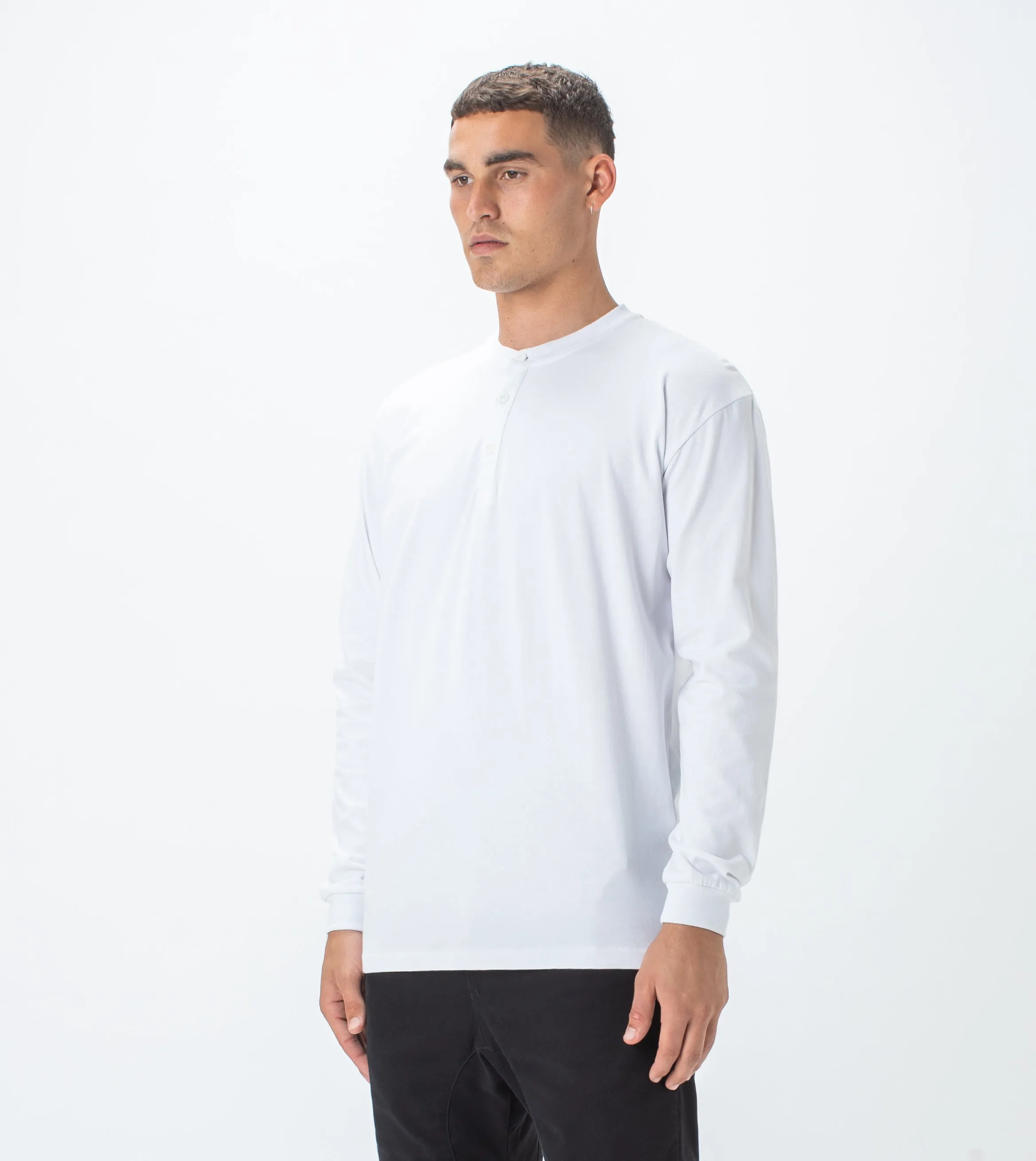 Henley LS Tee White