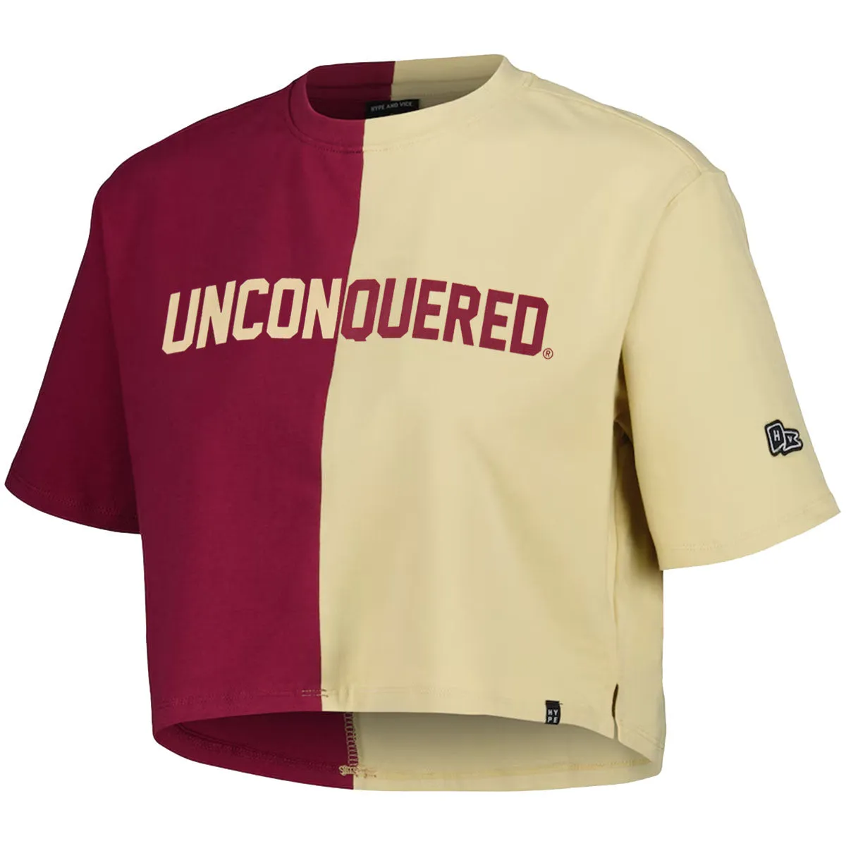 Hype & Vice Women's Unconquered Short Sleeve Contrast Crop T-shirt - Garnet/Gold