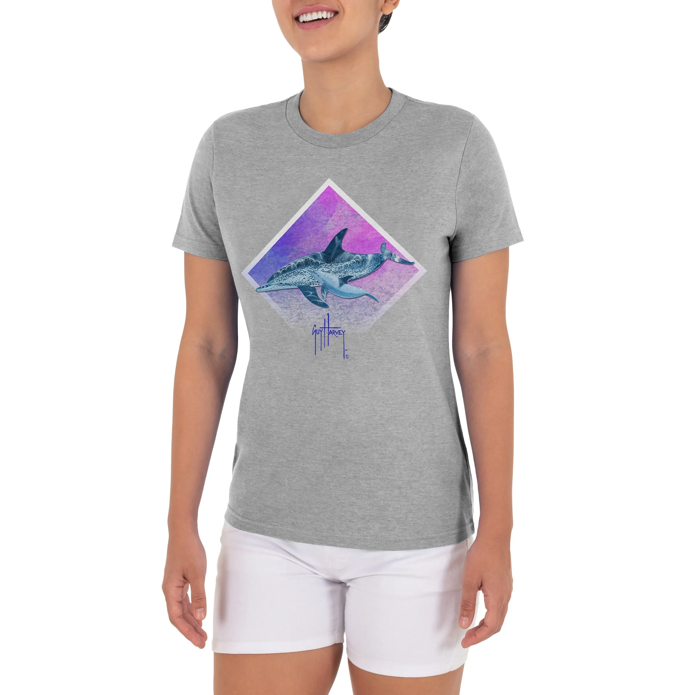 Ladies Dolphin Paradise Short Sleeve Grey T-Shirt