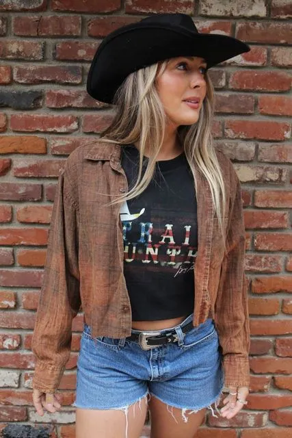 Led Zeppelin Acid Wash Cropped Flannel