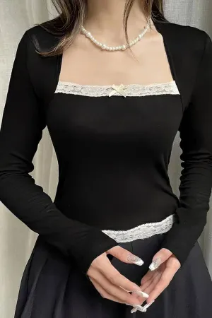 LONG SLEEVE LACE DETAILED BLOUSE