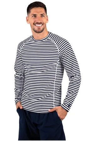 Men's Hightide Long Sleeve Swim Shirt  |  White/Navy Stripe