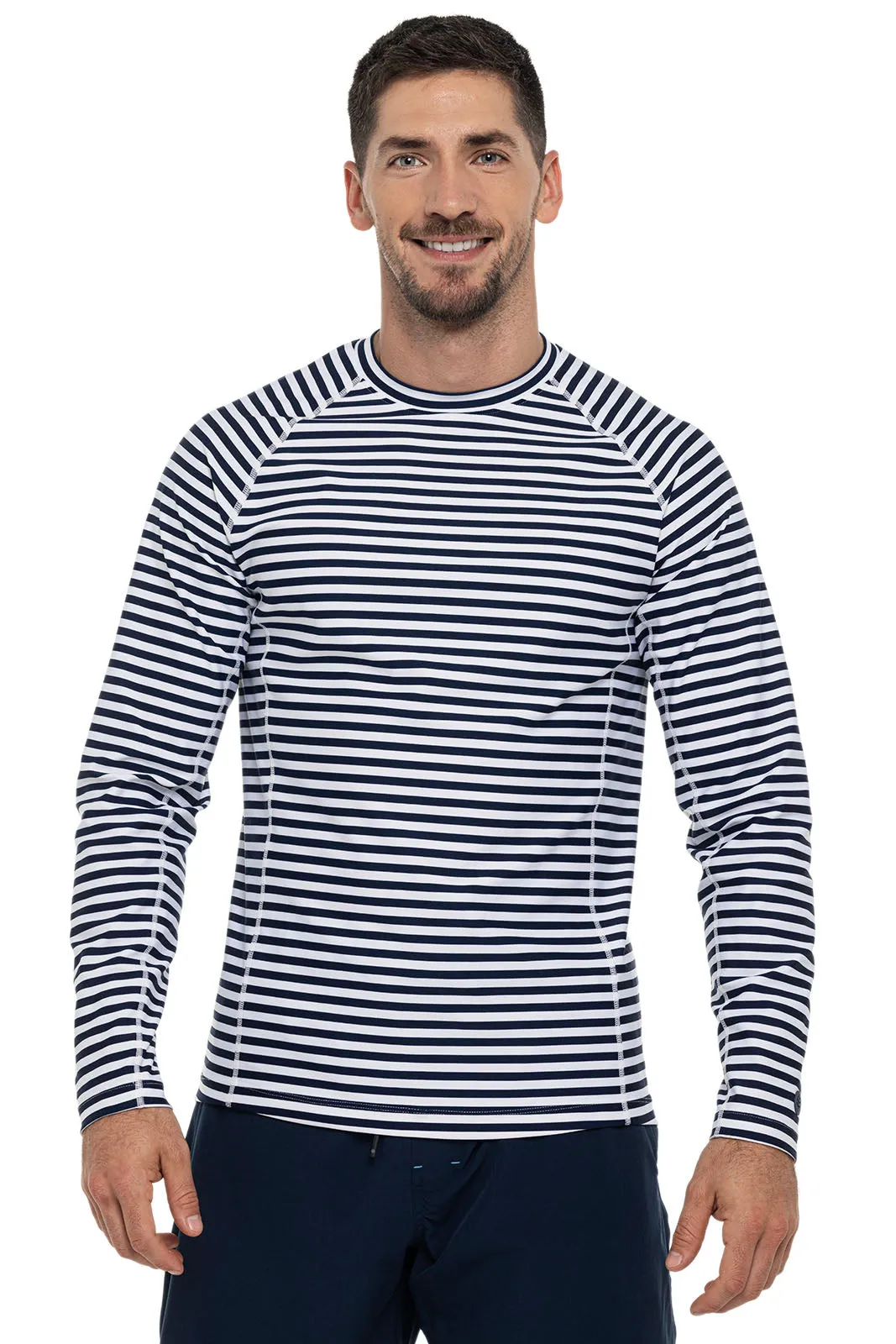 Men's Hightide Long Sleeve Swim Shirt  |  White/Navy Stripe