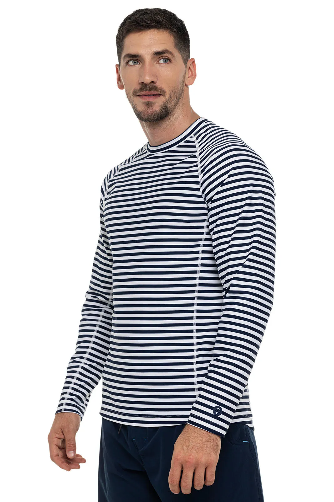 Men's Hightide Long Sleeve Swim Shirt  |  White/Navy Stripe