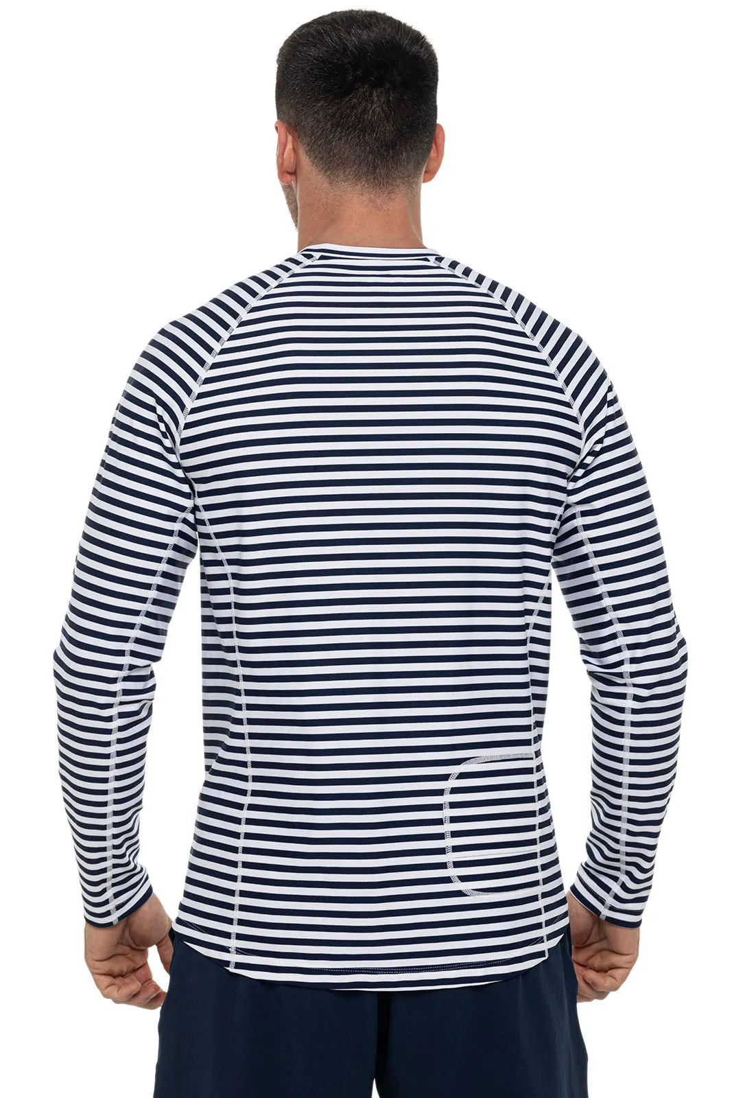 Men's Hightide Long Sleeve Swim Shirt  |  White/Navy Stripe