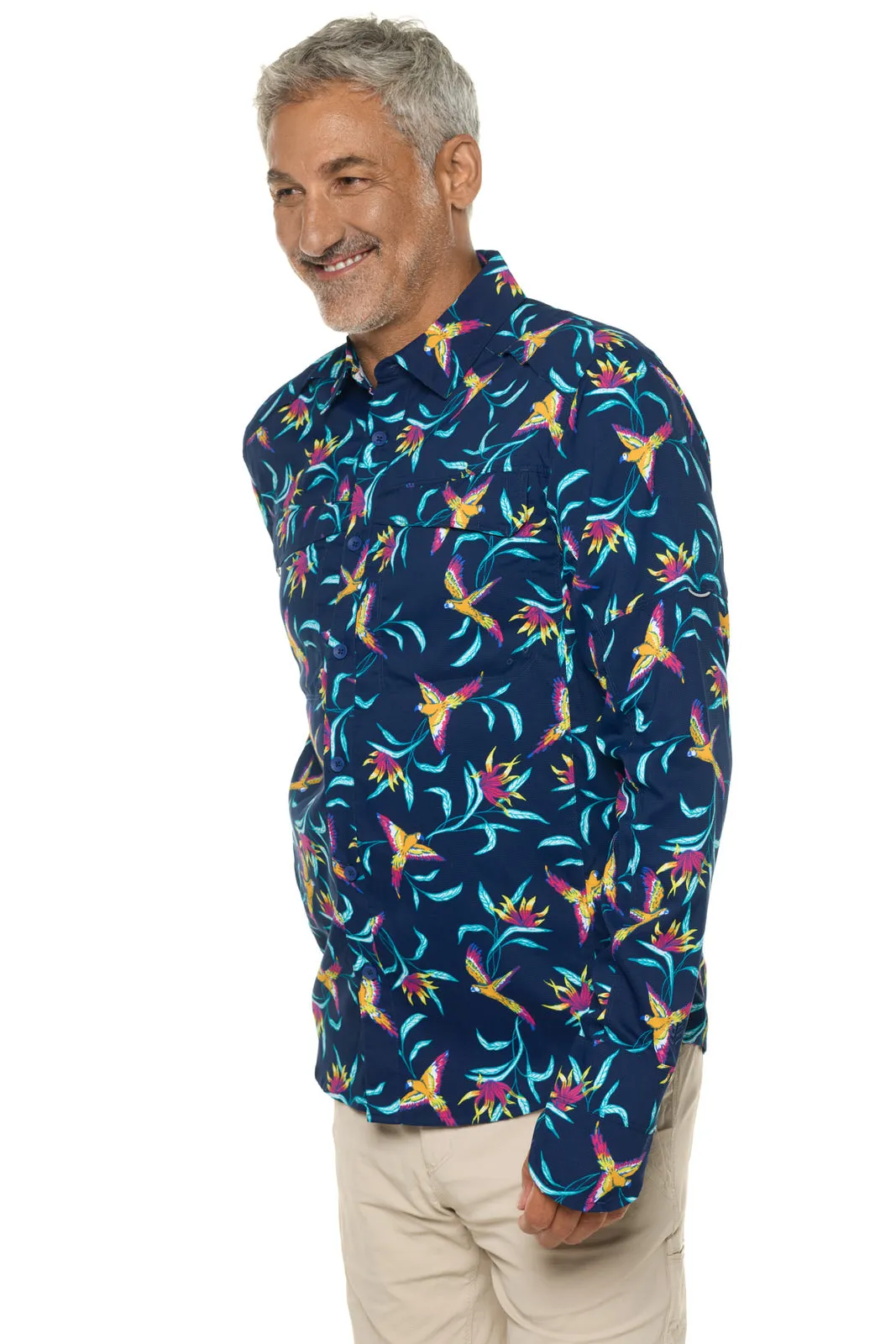 Men's Nassau Fishing Shirt | Navy Birds of Paradise