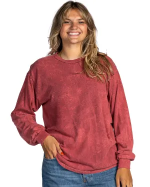 Mineral Wash Long Sleeve Tees - Crimson