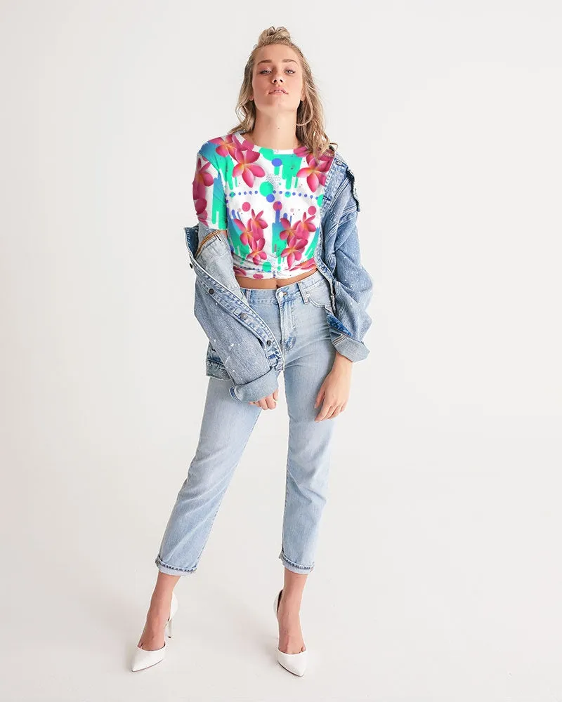 Pink Plumeria Floral Twist Front Crop Top