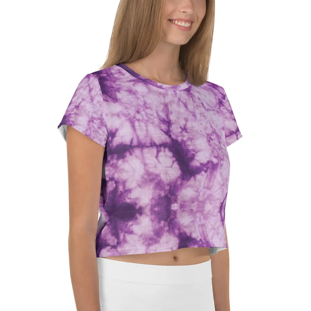 Purple Tie Dye Print Crop Tee