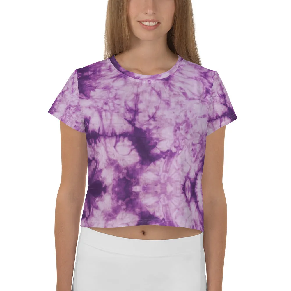 Purple Tie Dye Print Crop Tee