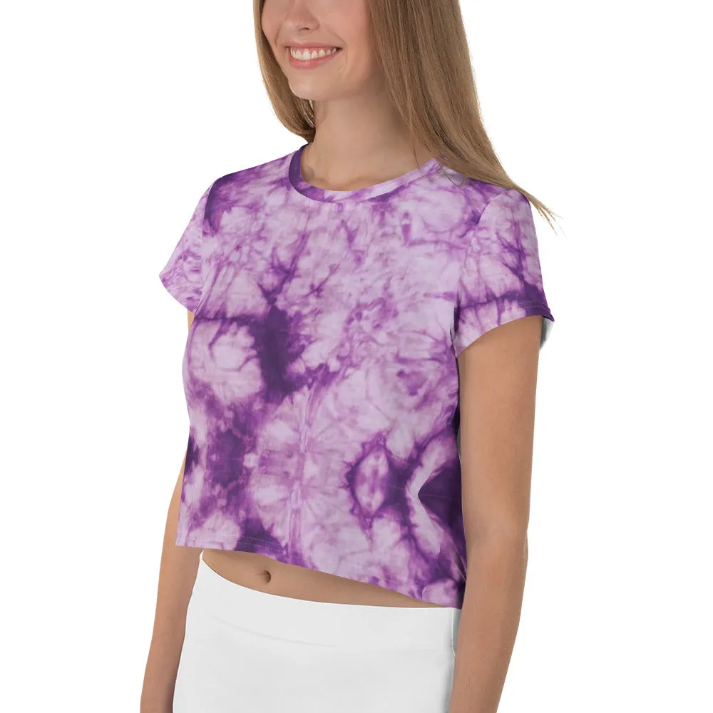 Purple Tie Dye Print Crop Tee