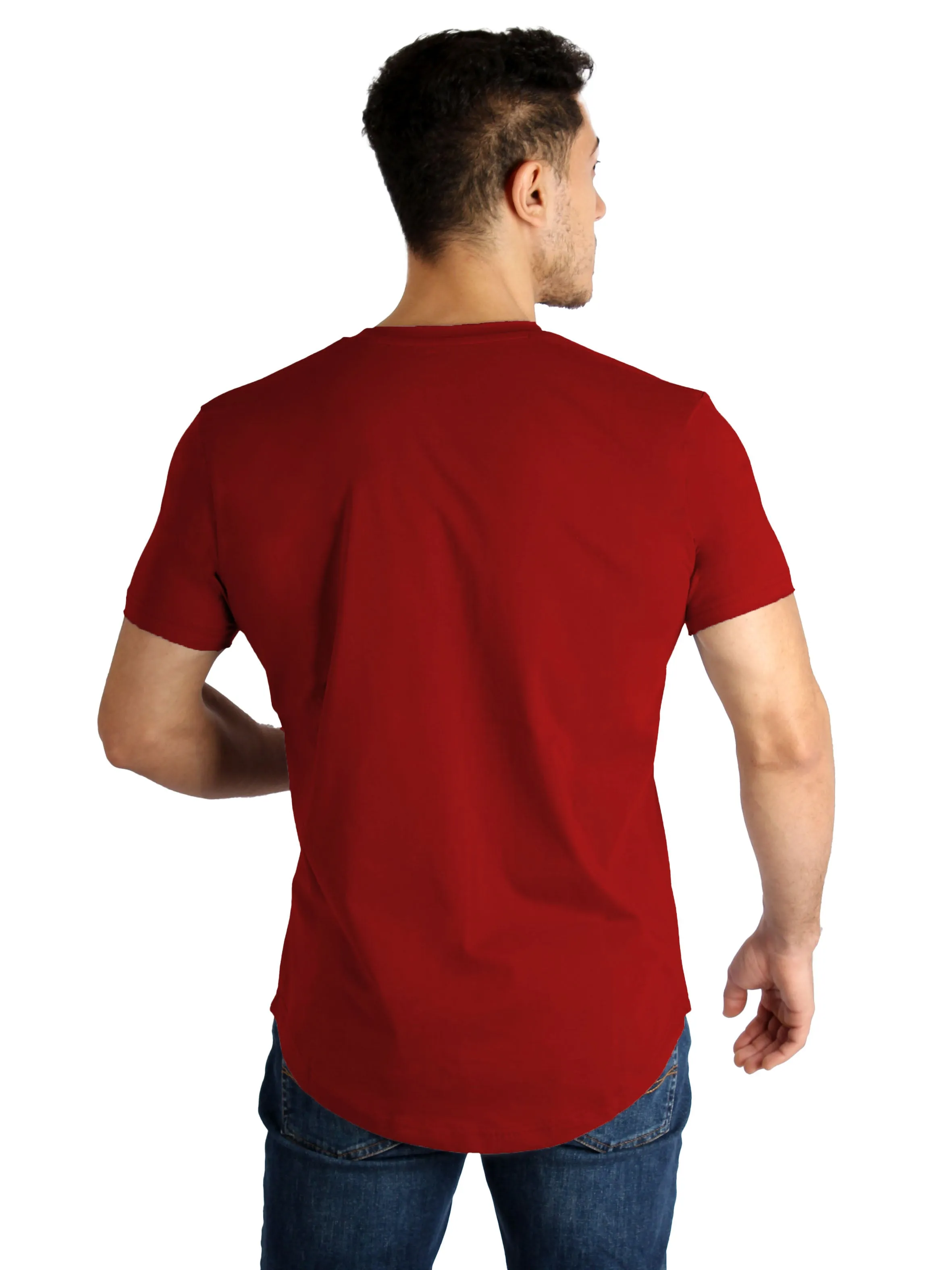 Raw Edged Basic Cotton T-shirt Men - Wine