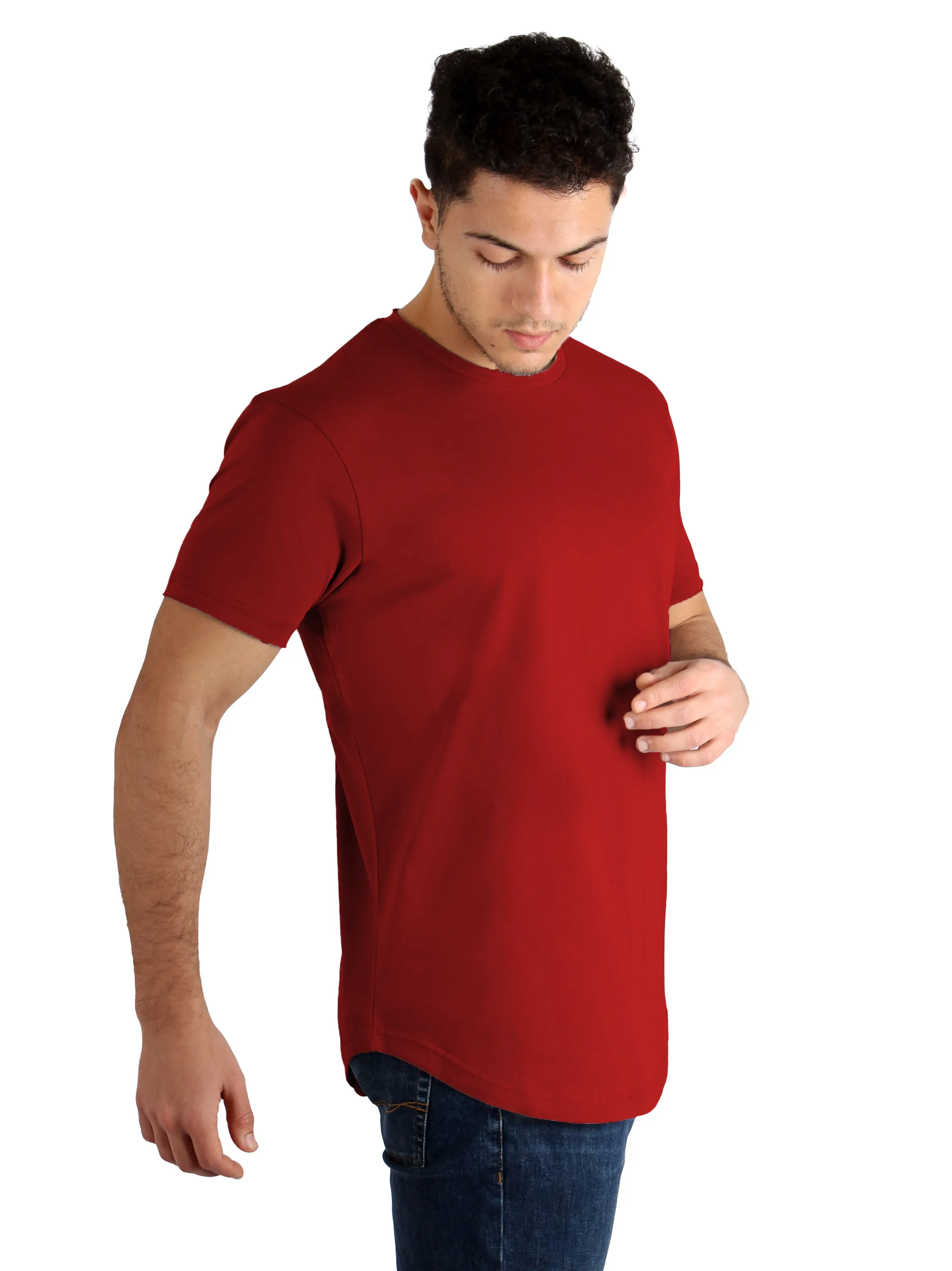 Raw Edged Basic Cotton T-shirt Men - Wine