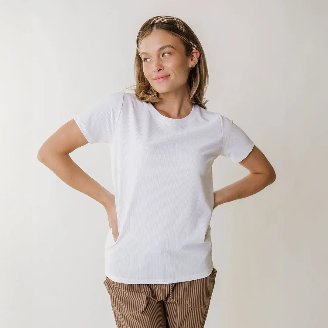 Ribbed Basic Tee, White