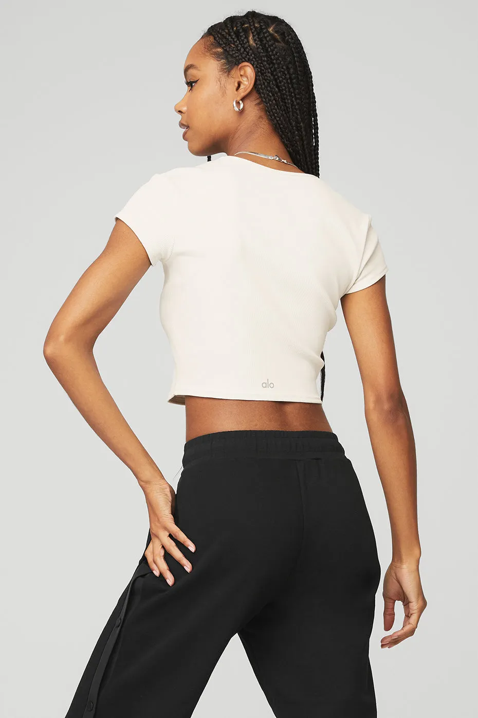 Ribbed Cropped Savvy Short Sleeve - Ivory