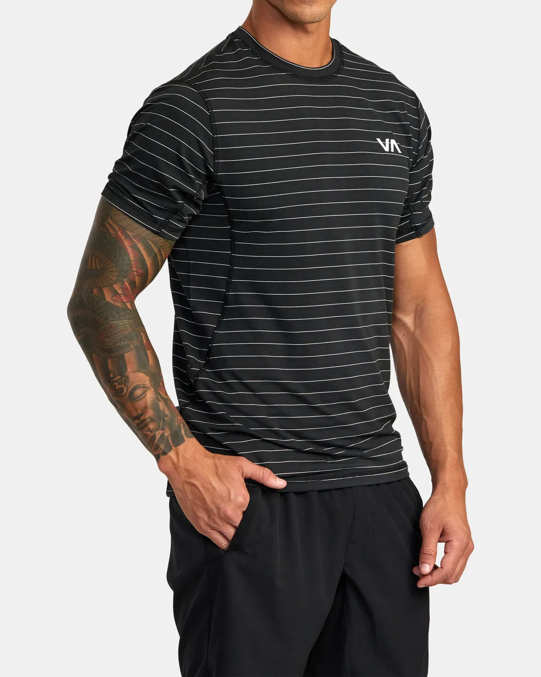 Sport Vent Stripe Technical Short Sleeve Top - Black