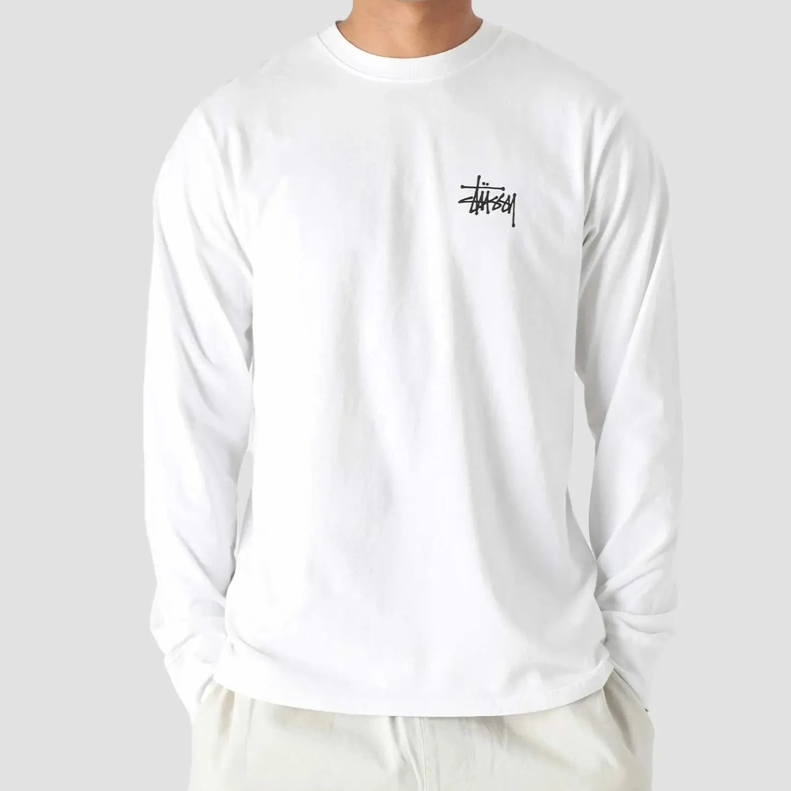 Stussy Basic Logo Long Sleeve Tee White