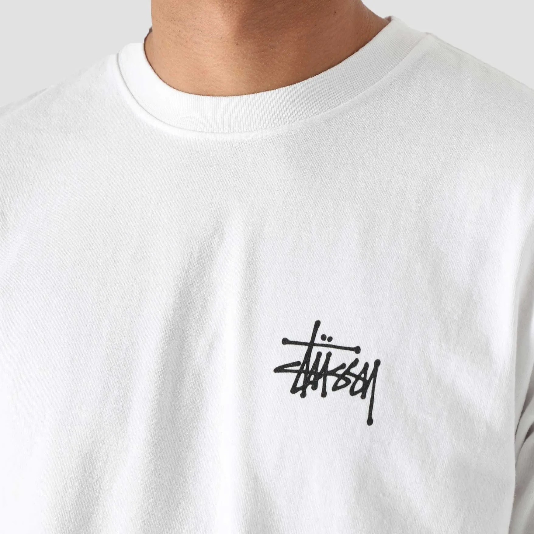 Stussy Basic Logo Long Sleeve Tee White