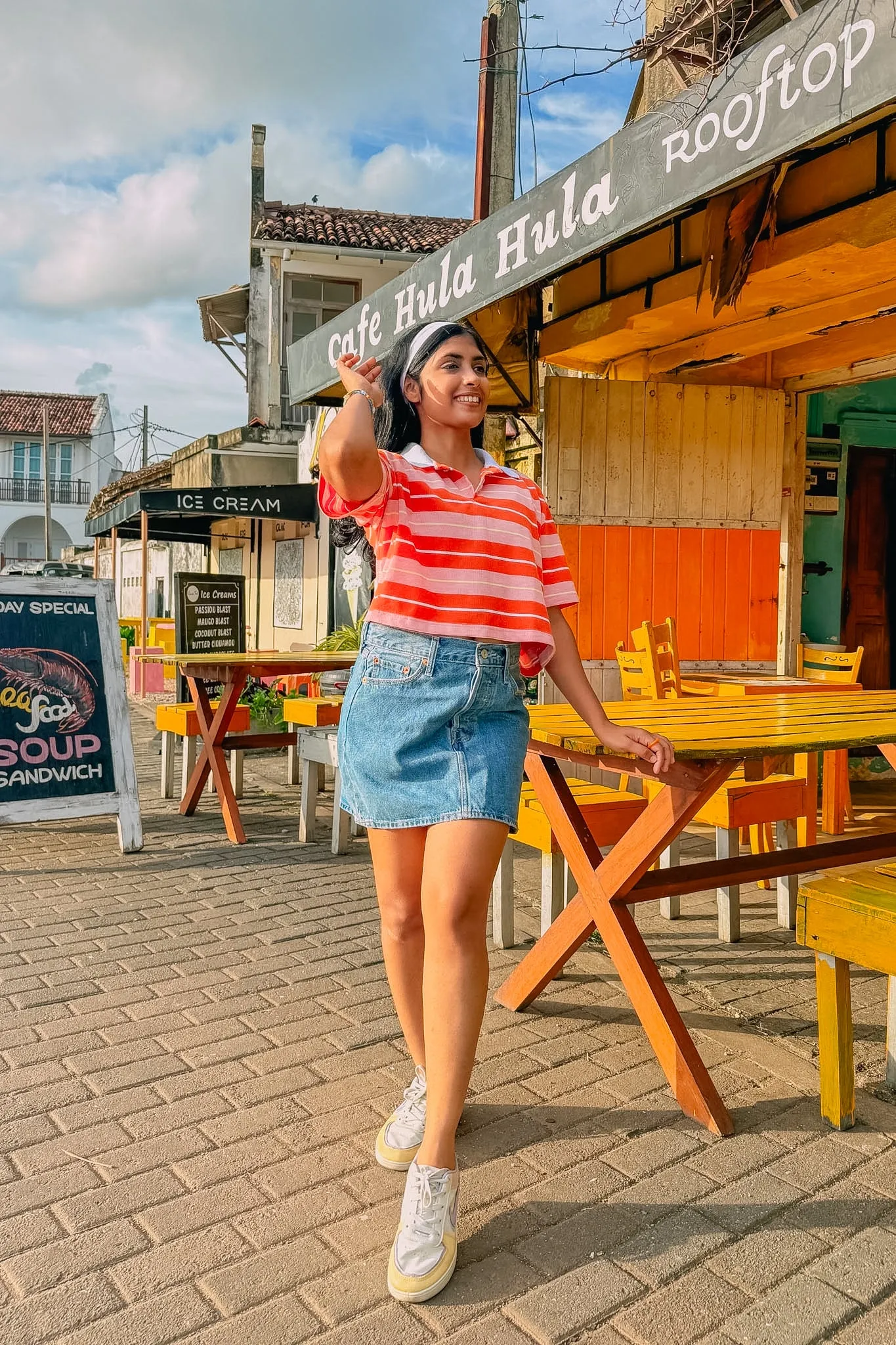 Sunset Stripes Crop Polo Tee