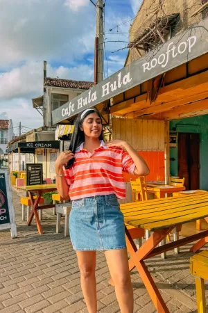 Sunset Stripes Crop Polo Tee