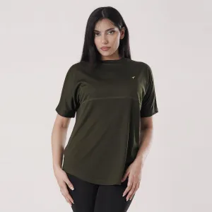 Tf-Olive Relaxed Fit Long Mesh Women Tee