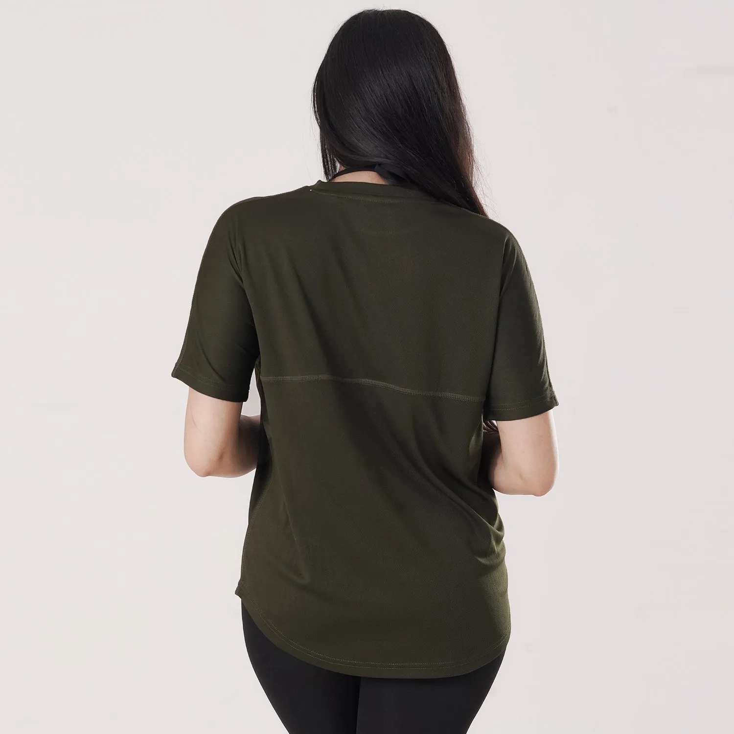 Tf-Olive Relaxed Fit Long Mesh Women Tee