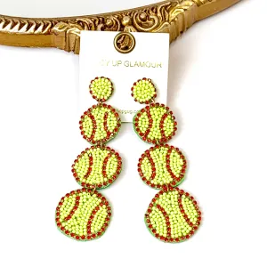 Three Tiered Seed Beaded Softball Earrings