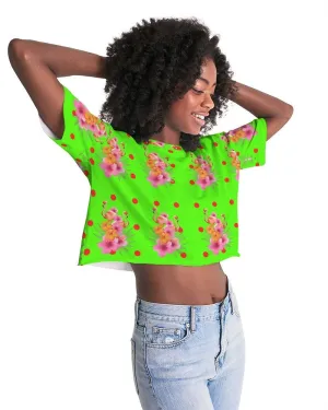 Tropical Lime Green Flamingos Cropped Top