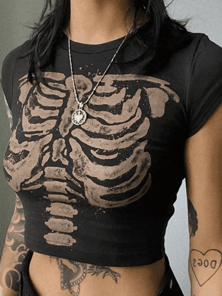 Vintage Skeleton Printed Crop Top