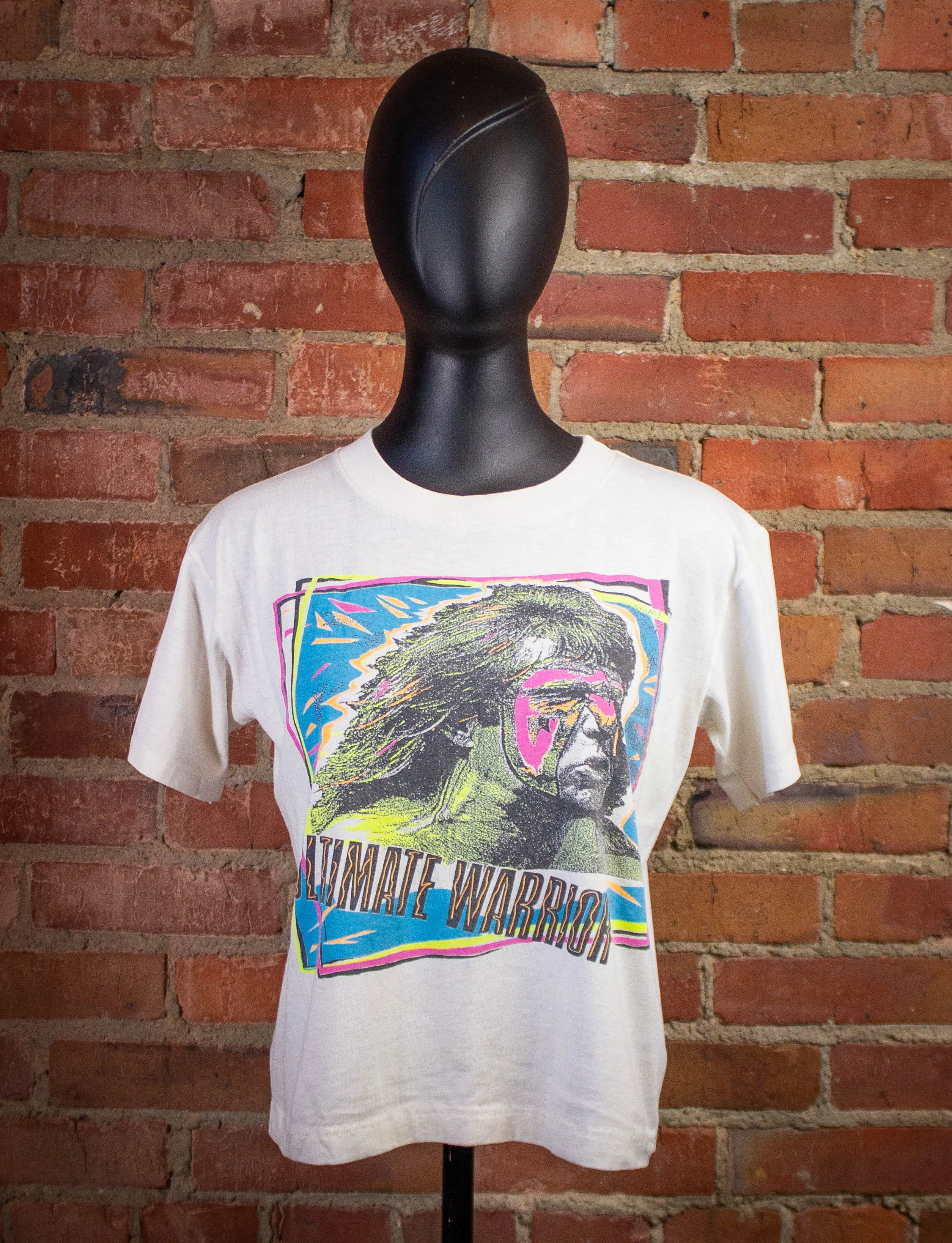 Vintage WWF Ultimate Warrior Graphic T Shirt 1990 White XS