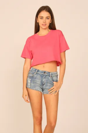 Washed Red Garment Dye Boxy Crop Tee