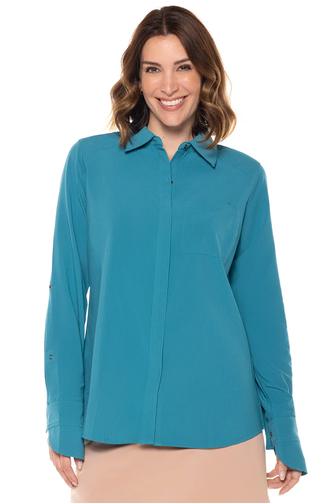 Women's Amara Smart Shirt  |  Tahitian Teal Shadow Stripe