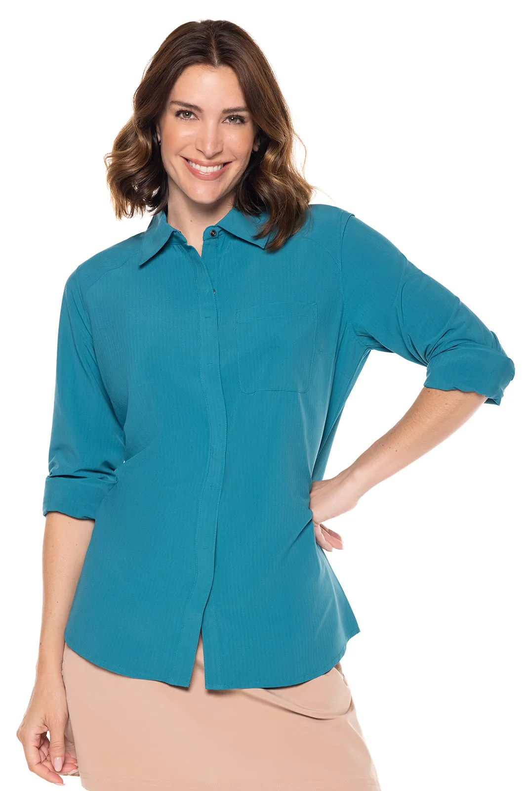 Women's Amara Smart Shirt  |  Tahitian Teal Shadow Stripe