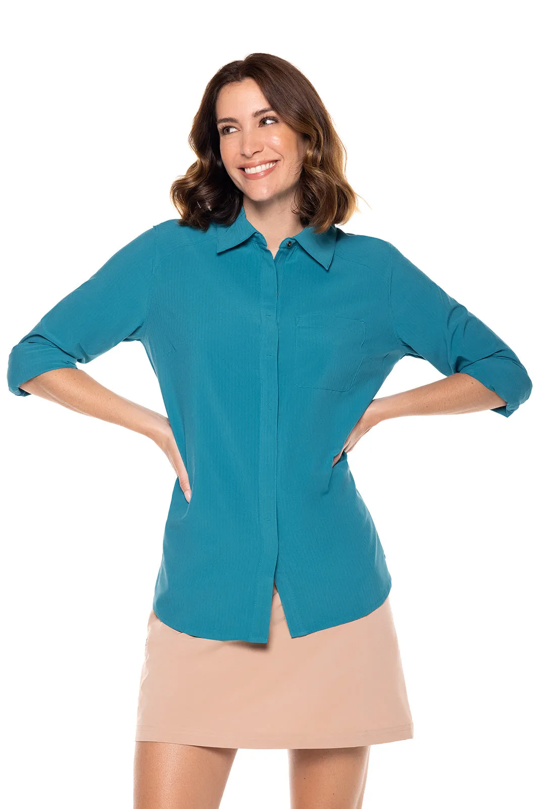 Women's Amara Smart Shirt  |  Tahitian Teal Shadow Stripe