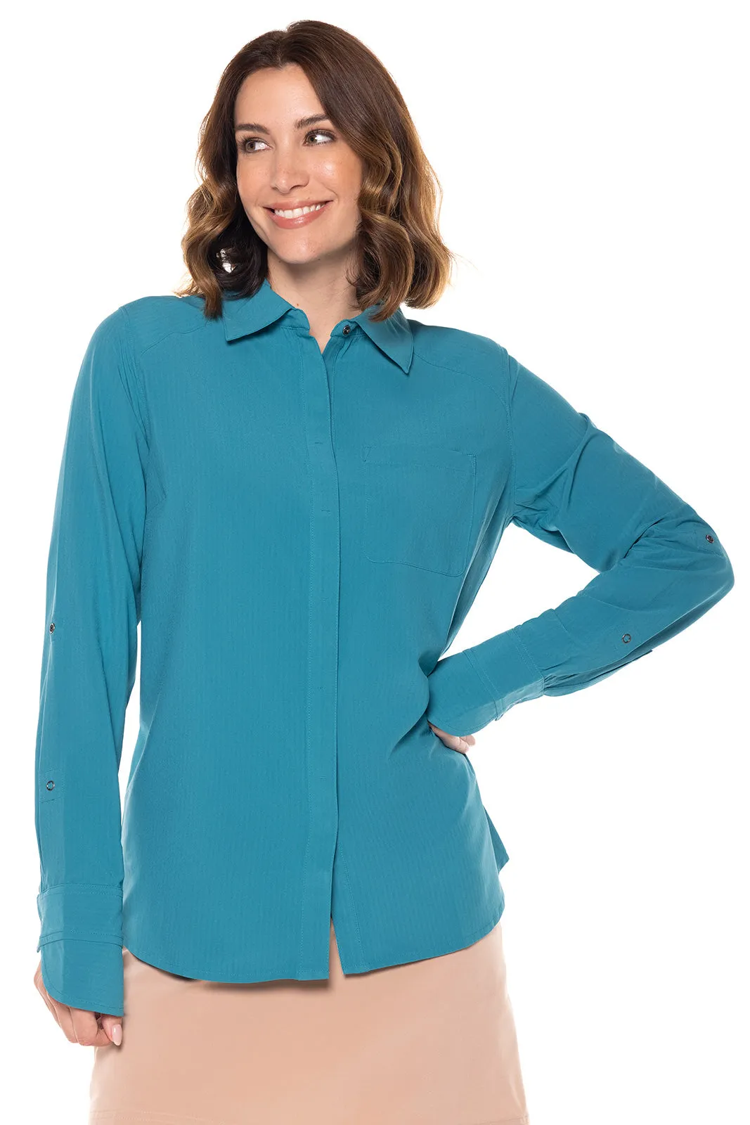 Women's Amara Smart Shirt  |  Tahitian Teal Shadow Stripe