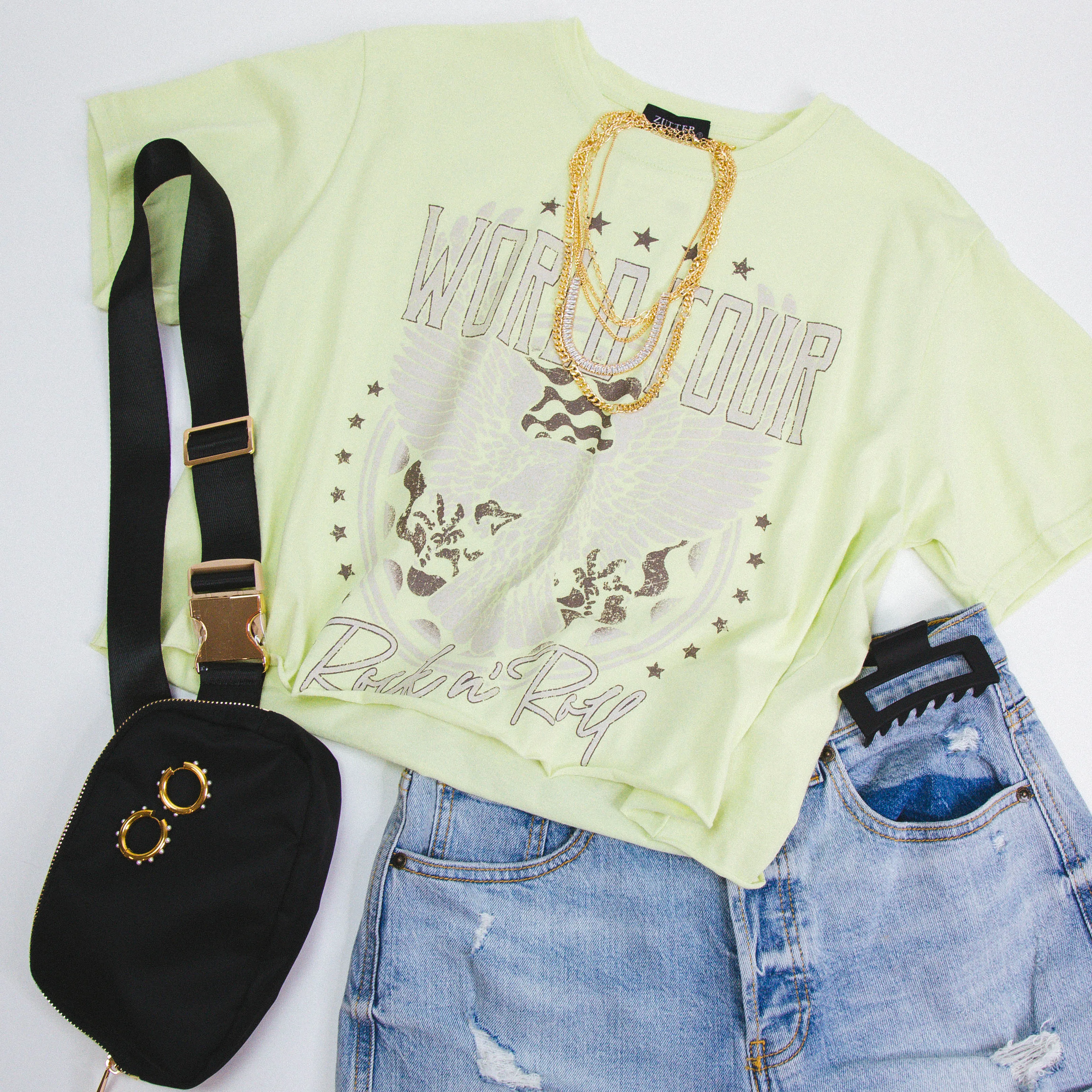 World Tour Cropped Graphic Tee, Lime