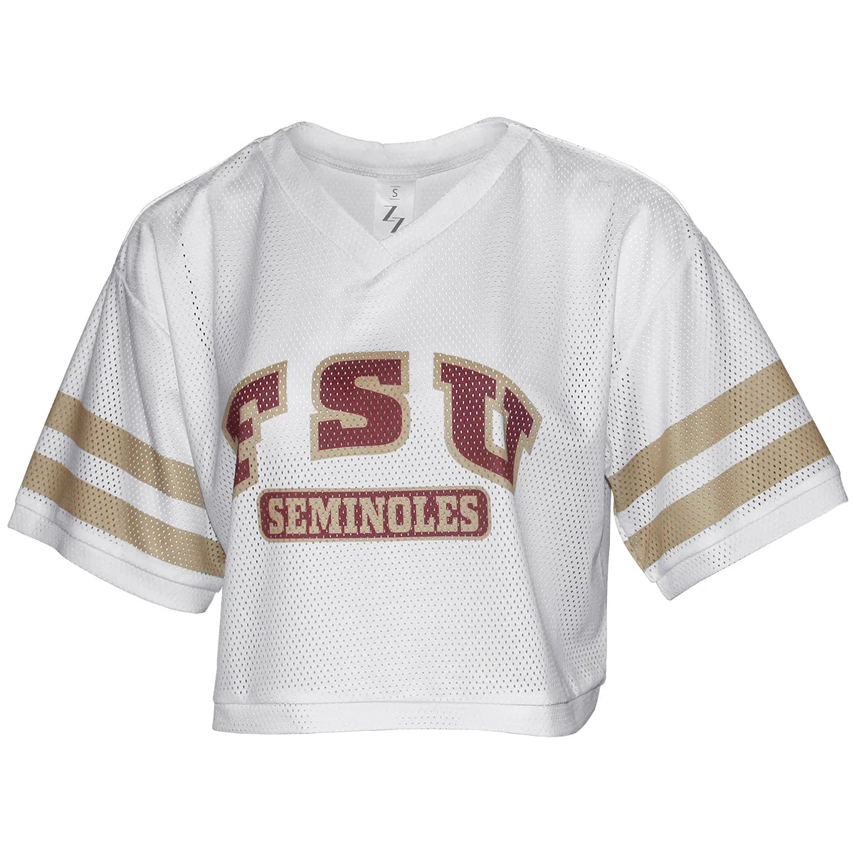 ZooZatz Women's FSU Seminoles V-neck Crop Mesh Jersey - White/Gold